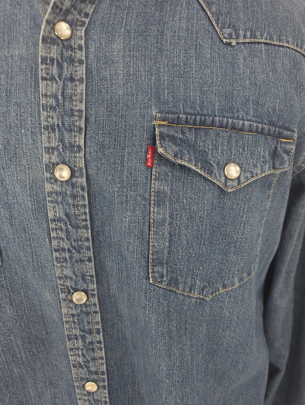 Levi's Standard Fit Pearl Snap Western Denim Shirt Mens L Blue Cotton - Picture 3 of 12
